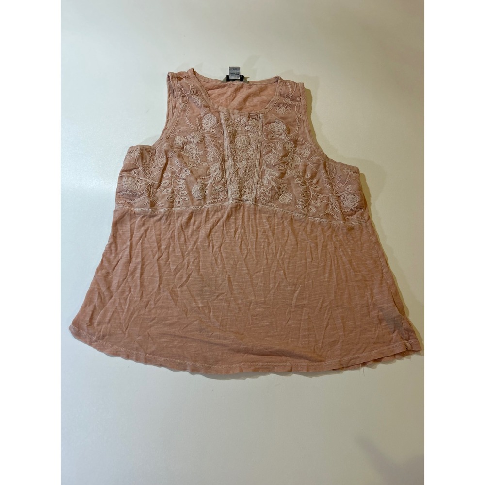 Bob Timberlake Tank Top Women's XL Pink Embroidered Lace Slub Knit Sleeveless